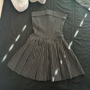 Black and White Striped Strapless Dress